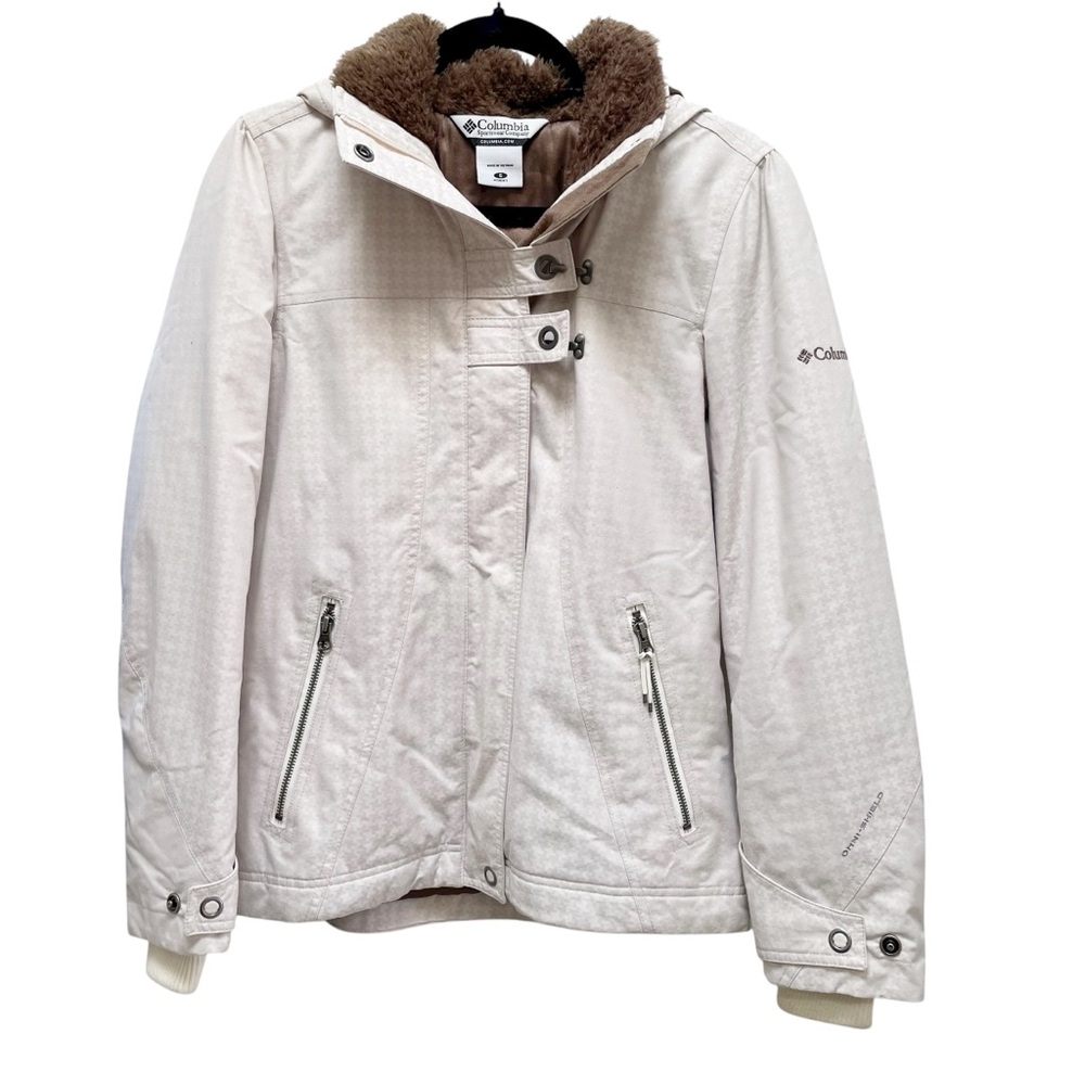 COLUMBIA Cream Ivory Abbot Kinney Urban Houndstooth Jacket Hoodie Size Small